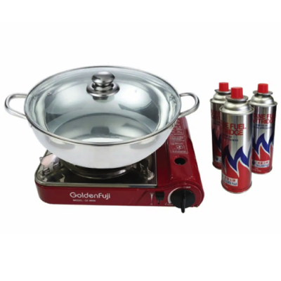 GOLDEN FUJI Portable Steamboat Set Comes With One Normal Pot & 3 Gas Cartridge GF 8800/2